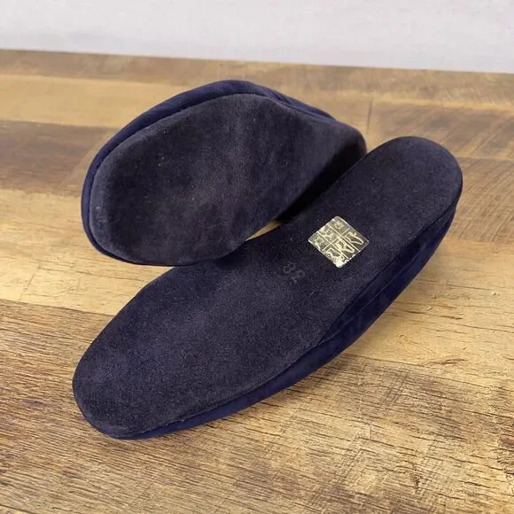 Sarah Flint x Wunderkind “W” Navy Blue Suede Slipper Flats Size EU 38 / US 7.5 - Picture 5 of 9